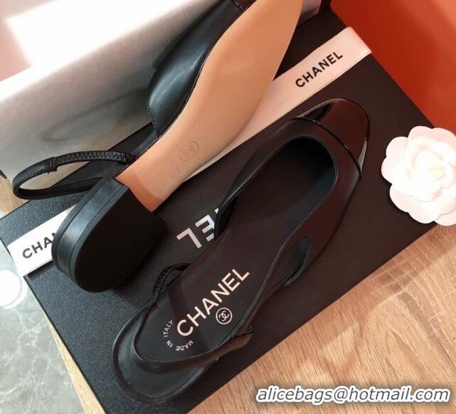 1:1 aaaaa Chanel Goatskin & Patent Leather Slingbacks Flat G31319 Black