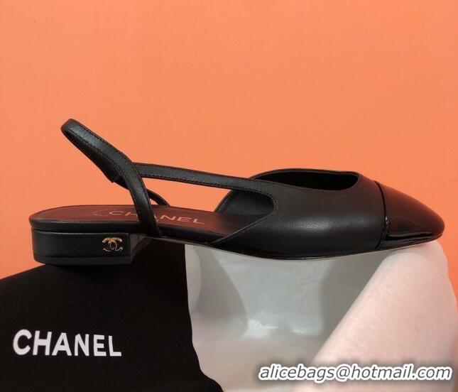 1:1 aaaaa Chanel Goatskin & Patent Leather Slingbacks Flat G31319 Black