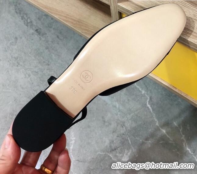 1:1 aaaaa Chanel Goatskin & Patent Leather Slingbacks Flat G31319 Black