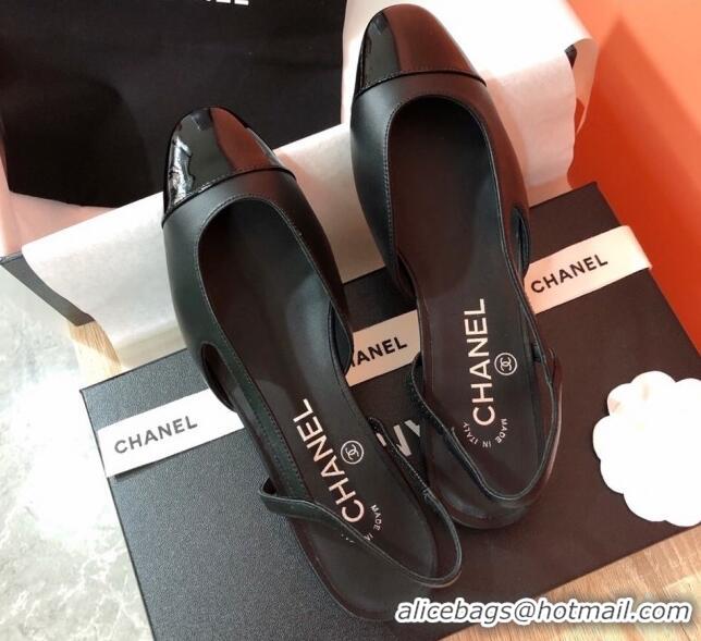 1:1 aaaaa Chanel Goatskin & Patent Leather Slingbacks Flat G31319 Black