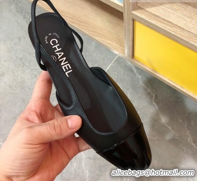 1:1 aaaaa Chanel Goatskin & Patent Leather Slingbacks Flat G31319 Black