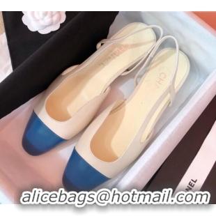 1:1 Chanel Goatskin Slingbacks Flat G31319 Beige/Blue