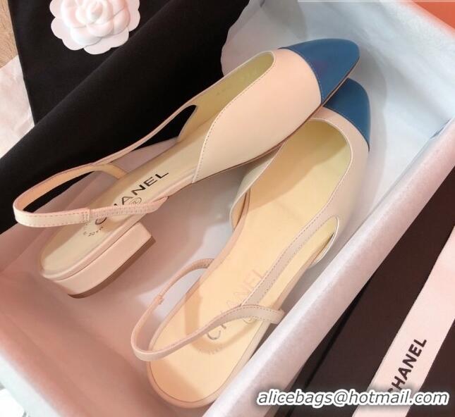 1:1 Chanel Goatskin Slingbacks Flat G31319 Beige/Blue