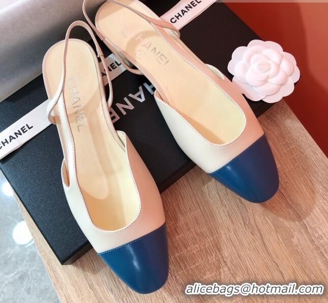 1:1 Chanel Goatskin Slingbacks Flat G31319 Beige/Blue