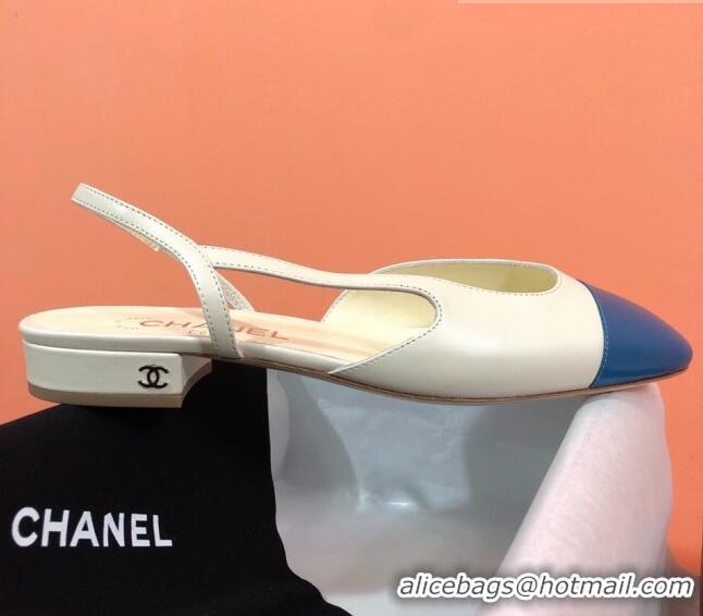 1:1 Chanel Goatskin Slingbacks Flat G31319 Beige/Blue