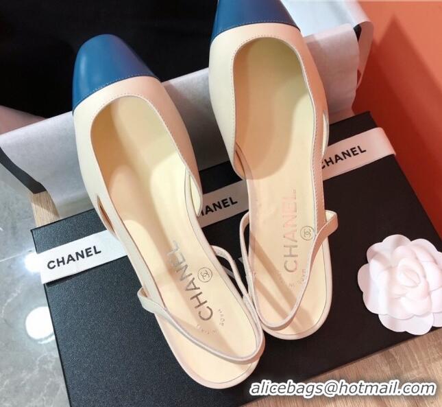 1:1 Chanel Goatskin Slingbacks Flat G31319 Beige/Blue