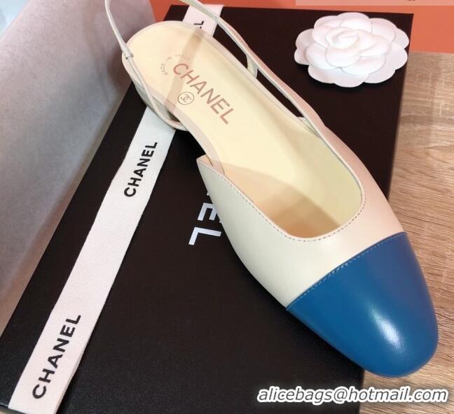 1:1 Chanel Goatskin Slingbacks Flat G31319 Beige/Blue