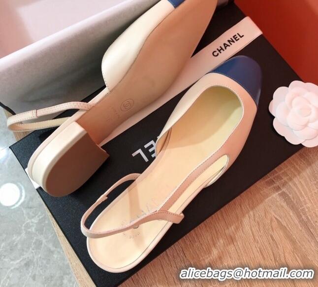 1:1 Chanel Goatskin Slingbacks Flat G31319 Beige/Blue