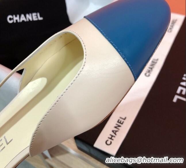 1:1 Chanel Goatskin Slingbacks Flat G31319 Beige/Blue