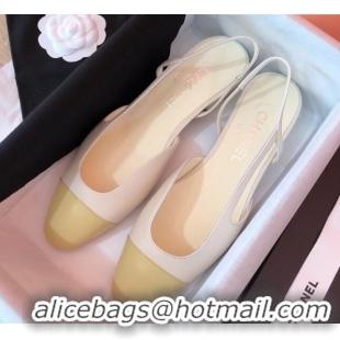 Good Product Chanel Goatskin Slingbacks Flat G31319 White/Beige