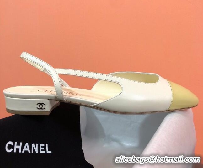 Good Product Chanel Goatskin Slingbacks Flat G31319 White/Beige