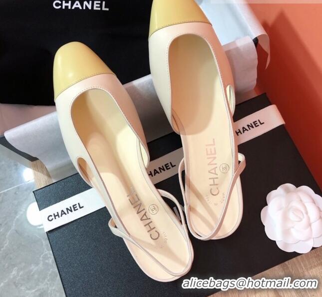 Good Product Chanel Goatskin Slingbacks Flat G31319 White/Beige