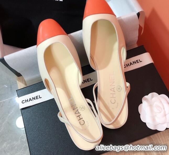 Good Quality Chanel Goatskin Slingbacks Flat G31319 Beige/Orange