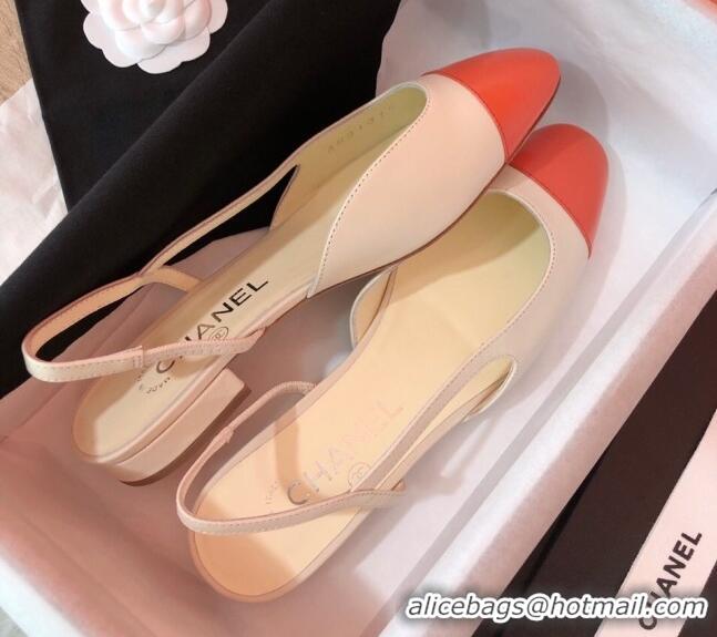 Good Quality Chanel Goatskin Slingbacks Flat G31319 Beige/Orange