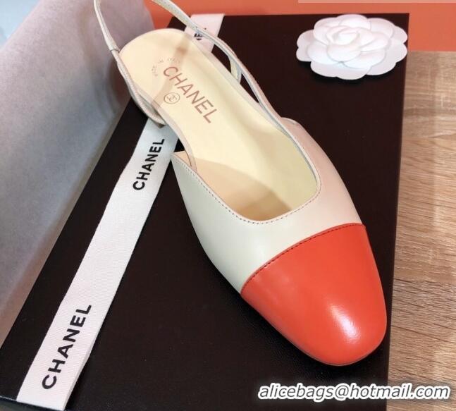 Good Quality Chanel Goatskin Slingbacks Flat G31319 Beige/Orange