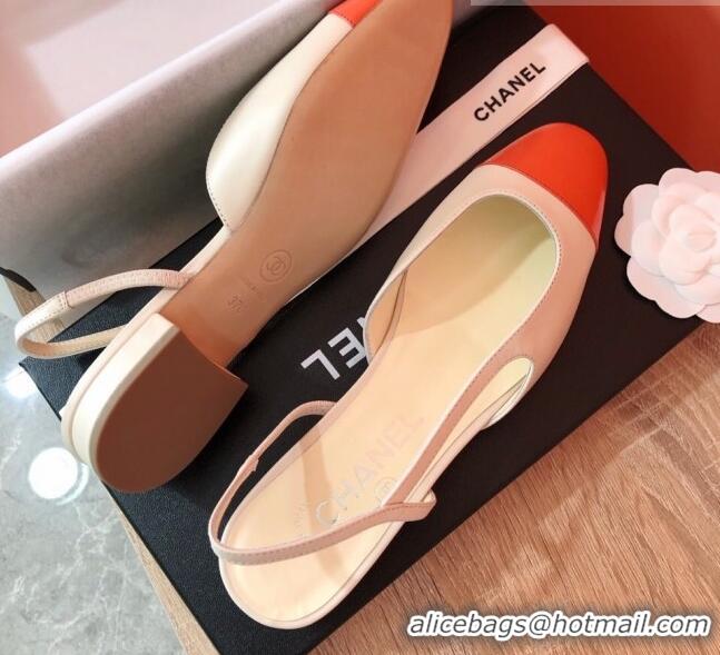 Good Quality Chanel Goatskin Slingbacks Flat G31319 Beige/Orange