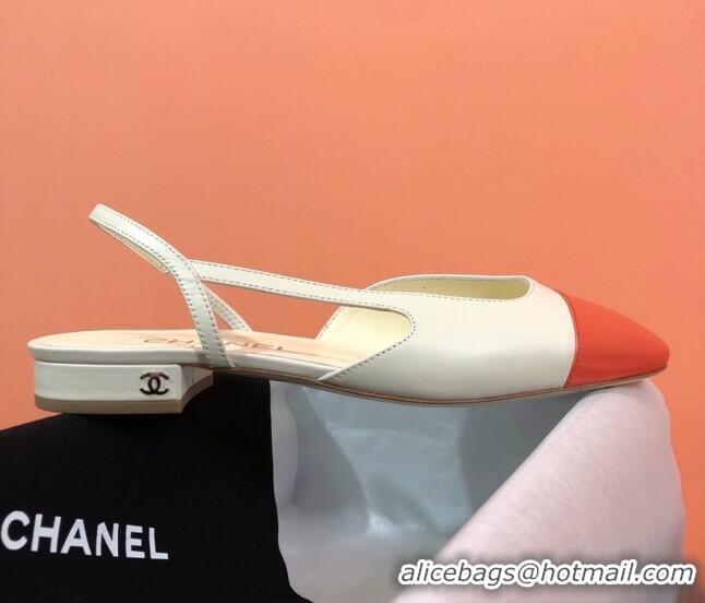 Good Quality Chanel Goatskin Slingbacks Flat G31319 Beige/Orange