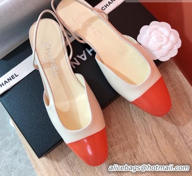 Good Quality Chanel Goatskin Slingbacks Flat G31319 Beige/Orange