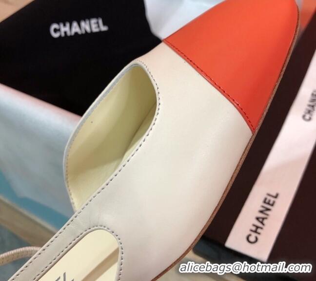 Good Quality Chanel Goatskin Slingbacks Flat G31319 Beige/Orange