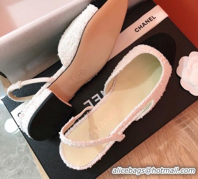 Pretty Style Chanel Tweed Slingbacks Flat G31319 CH42602 White