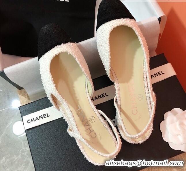 Pretty Style Chanel Tweed Slingbacks Flat G31319 CH42602 White