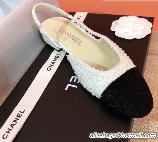 Pretty Style Chanel Tweed Slingbacks Flat G31319 CH42602 White