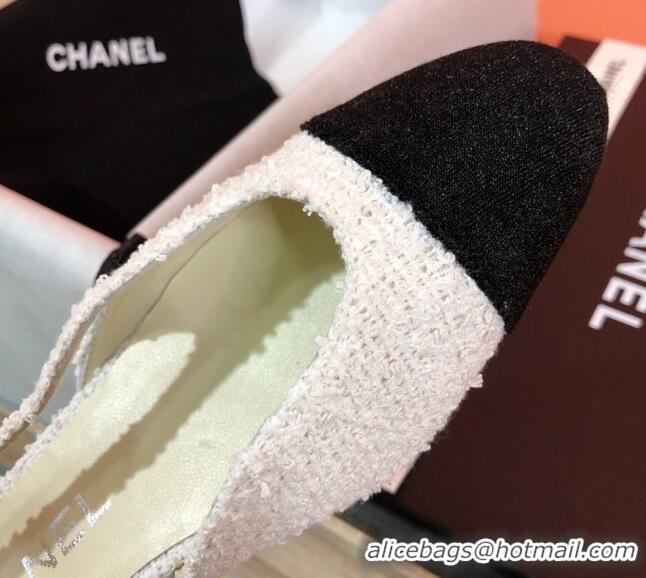 Pretty Style Chanel Tweed Slingbacks Flat G31319 CH42602 White