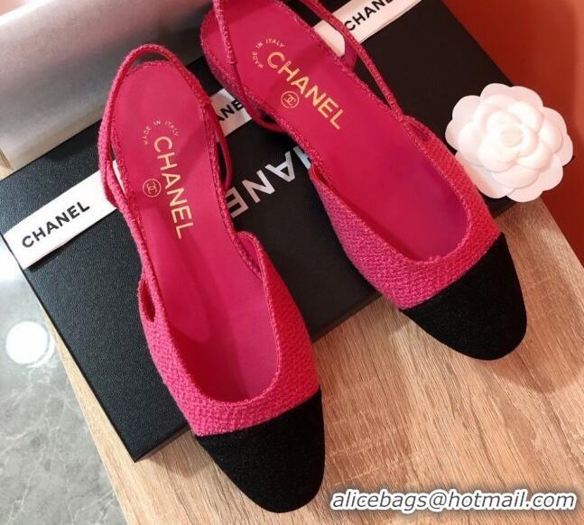 Classic Hot Chanel Tweed Slingbacks Flat G31319 Hot Pink/Black