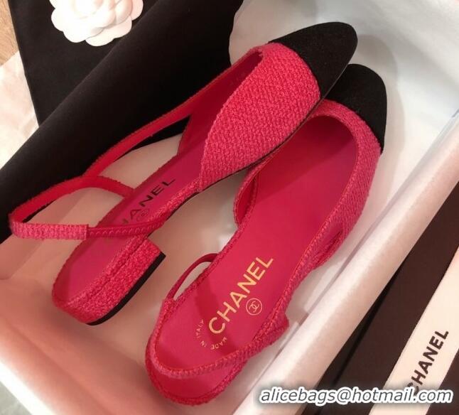 Classic Hot Chanel Tweed Slingbacks Flat G31319 Hot Pink/Black