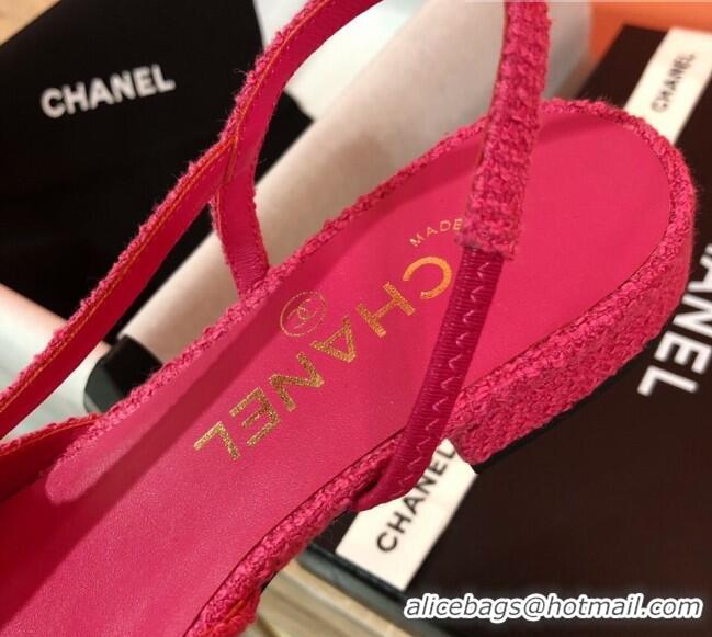 Classic Hot Chanel Tweed Slingbacks Flat G31319 Hot Pink/Black