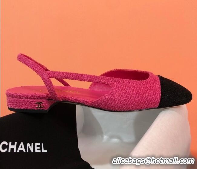 Classic Hot Chanel Tweed Slingbacks Flat G31319 Hot Pink/Black