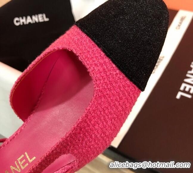 Classic Hot Chanel Tweed Slingbacks Flat G31319 Hot Pink/Black