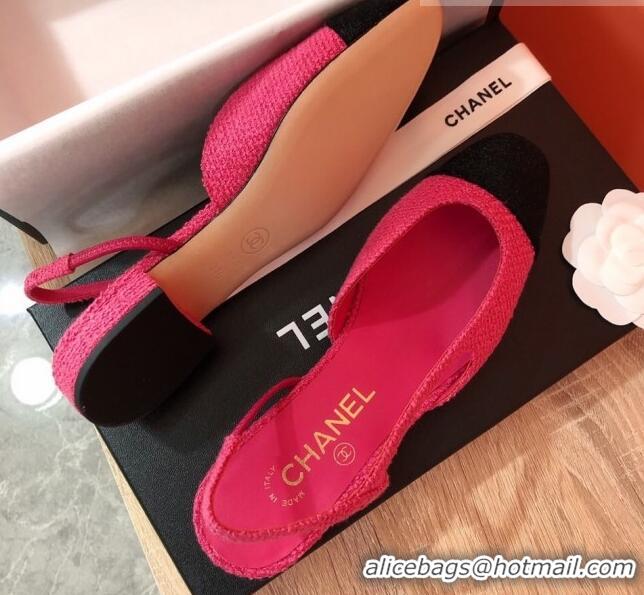 Classic Hot Chanel Tweed Slingbacks Flat G31319 Hot Pink/Black