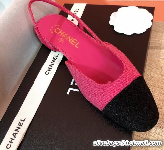 Classic Hot Chanel Tweed Slingbacks Flat G31319 Hot Pink/Black