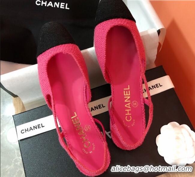 Classic Hot Chanel Tweed Slingbacks Flat G31319 Hot Pink/Black