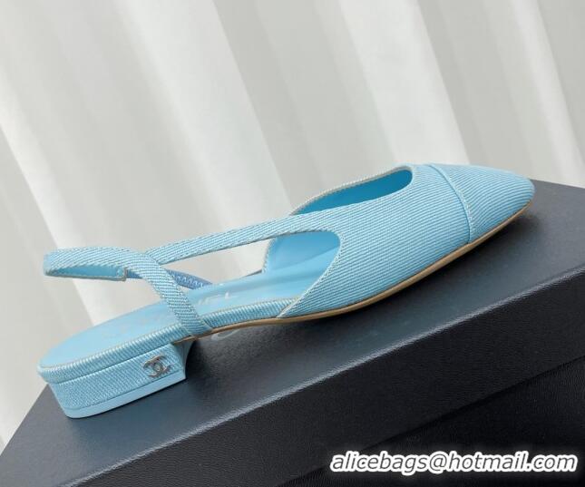 Grade Quality Chanel Fabric Slingbacks Flat G31319 Blue