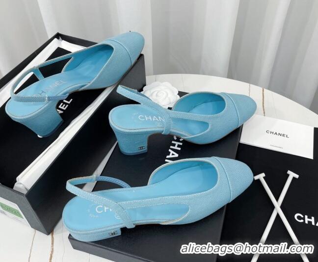 Grade Quality Chanel Fabric Slingbacks Flat G31319 Blue