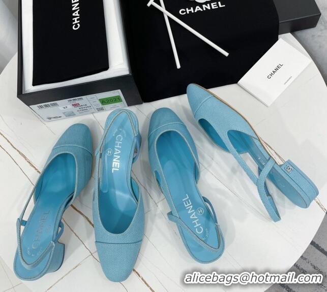 Grade Quality Chanel Fabric Slingbacks Flat G31319 Blue