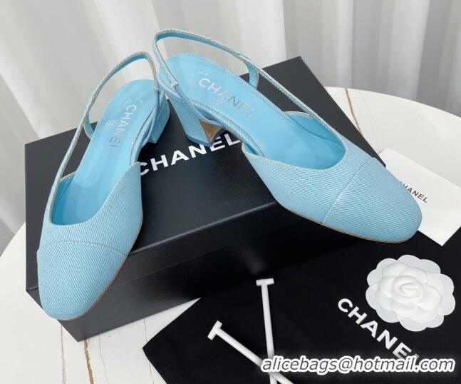 Grade Quality Chanel Fabric Slingbacks Flat G31319 Blue