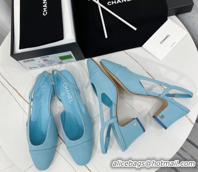 Grade Quality Chanel Fabric Slingbacks Flat G31319 Blue