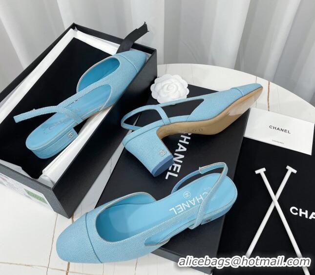 Grade Quality Chanel Fabric Slingbacks Flat G31319 Blue