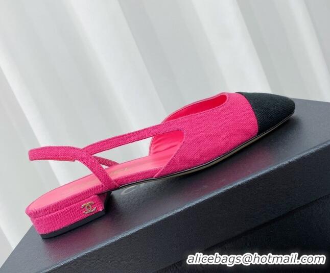 Top Grade Chanel Fabric Slingbacks Flat G31319 Rosy/Black