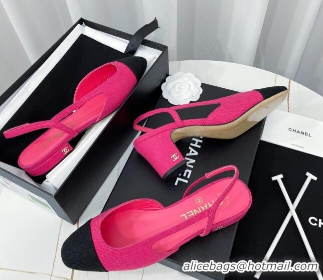 Top Grade Chanel Fabric Slingbacks Flat G31319 Rosy/Black