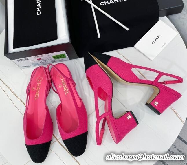 Top Grade Chanel Fabric Slingbacks Flat G31319 Rosy/Black