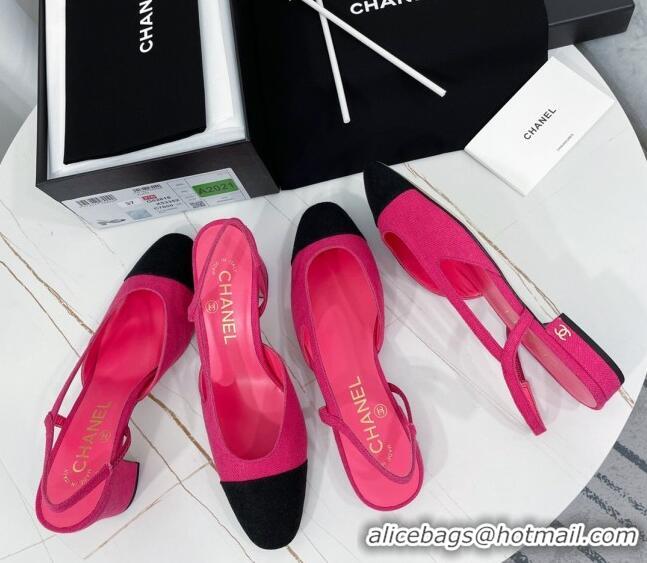 Top Grade Chanel Fabric Slingbacks Flat G31319 Rosy/Black