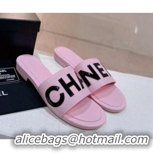 Luxury Chanel Lambskin & Patent Calfskin Flat Slide Sandals Light Pink 428115