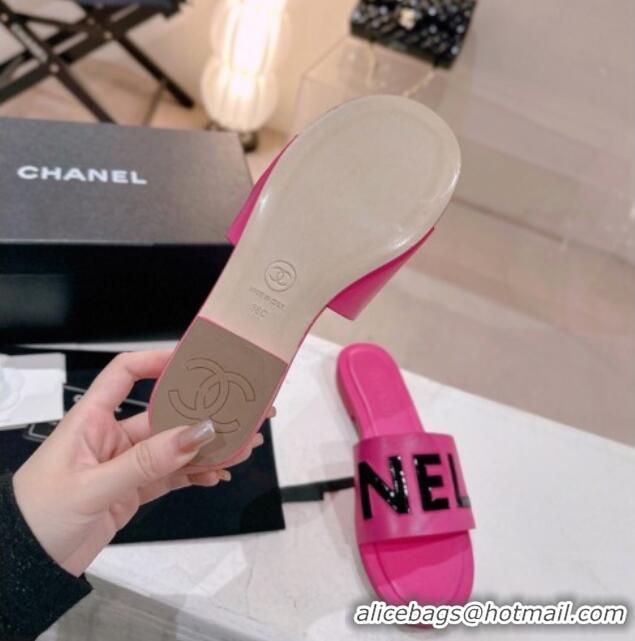 Good Quality Chanel Lambskin & Patent Calfskin Flat Slide Sandals Dark Pink 428116