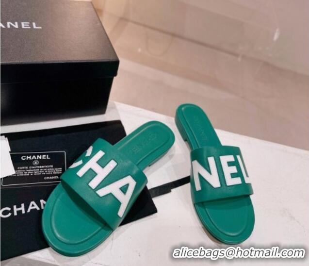 Best Price Chanel Lambskin & Patent Calfskin Flat Slide Sandals Green/White 428120