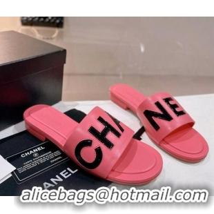 Unique Style Chanel Lambskin & Patent Calfskin Flat Slide Sandals Light Pink 428121