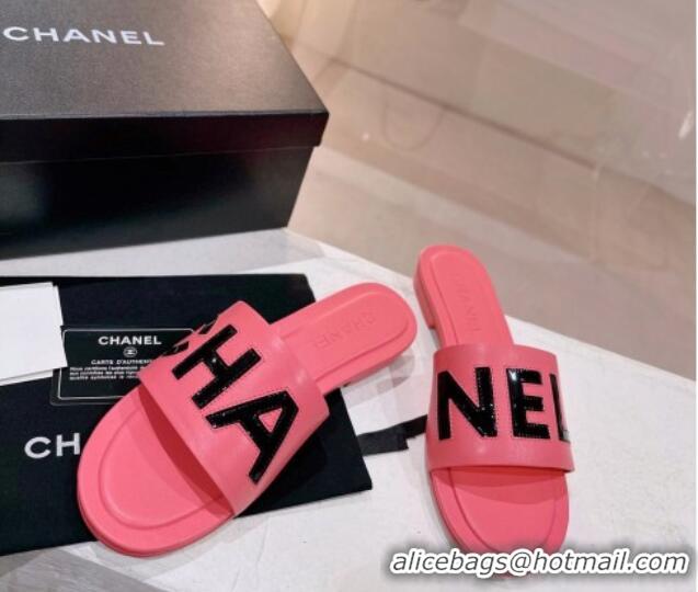 Unique Style Chanel Lambskin & Patent Calfskin Flat Slide Sandals Light Pink 428121